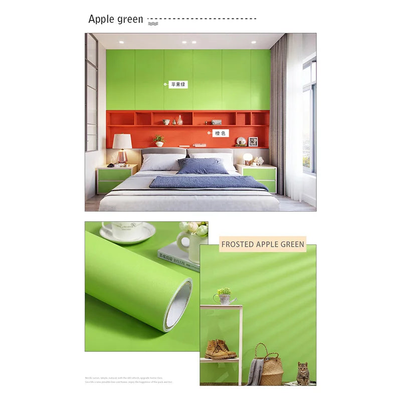 Papel tapiz mate de Color puro de PVC, autoadhesivo para dormitorio, impermeable, pegatina a prueba de humedad, película de renovación para muebles y armarios de escritorio