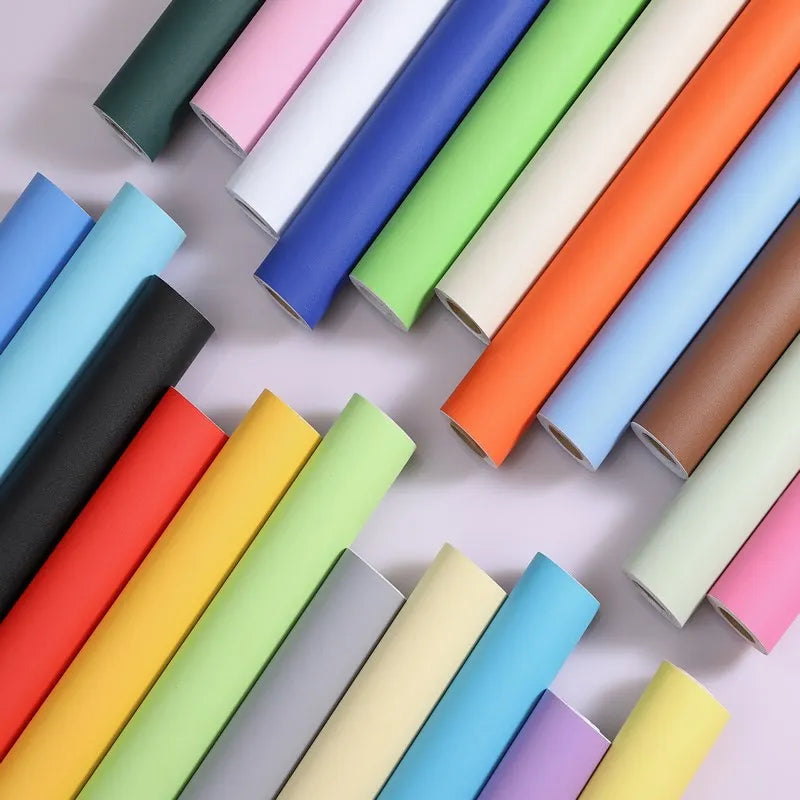 Película decorativa autoadhesiva impermeable de PVC, papel tapiz para dormitorio reacondicionado, calcomanía para habitación de niños, muebles antiguos, pegatinas de pared de Color puro