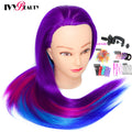 Cabeza de muñeca de maniquí de cosmetología con pelo de Color arcoíris para trenzar el cabello, entrenamiento de peinado, exhibición de salón de peluquería