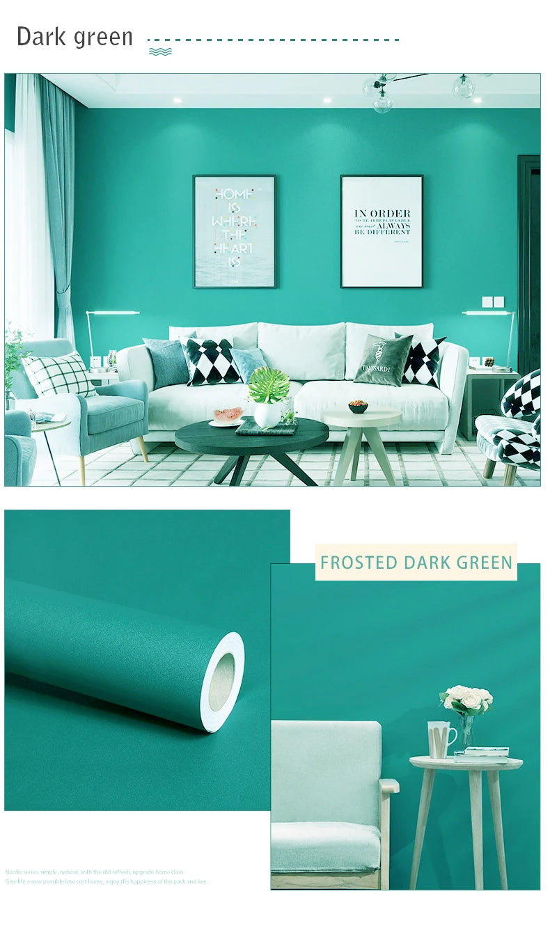 Papel tapiz mate de Color puro de PVC, autoadhesivo para dormitorio, impermeable, pegatina a prueba de humedad, película de renovación para muebles y armarios de escritorio