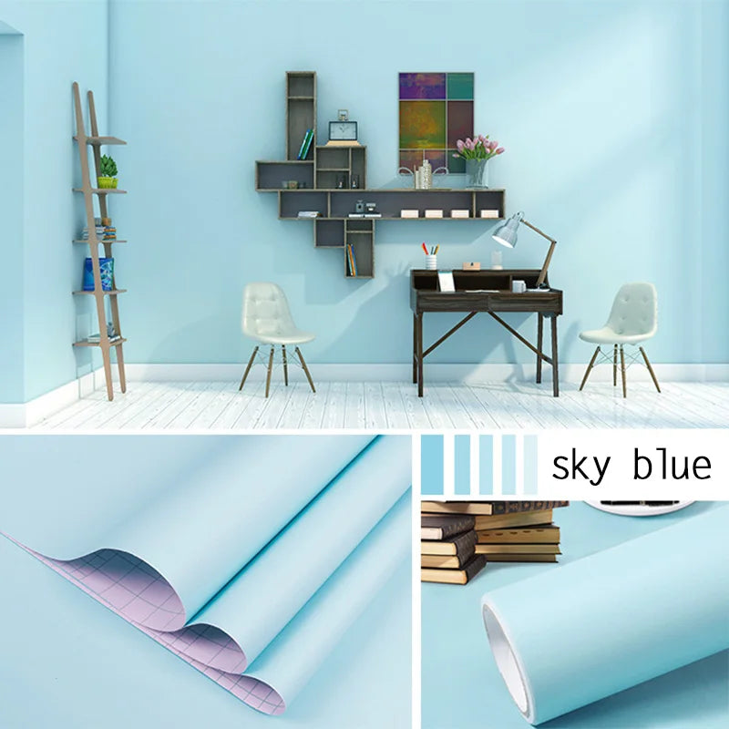 Papel tapiz impermeable de Color sólido, autoadhesivo para habitación, armario blanco y negro, pegatina de pared mate para muebles de cocina, ancho personalizable