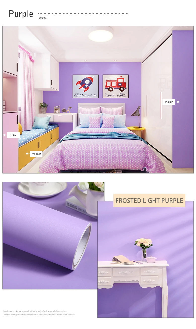 Papel tapiz mate de Color puro de PVC, autoadhesivo para dormitorio, impermeable, pegatina a prueba de humedad, película de renovación para muebles y armarios de escritorio