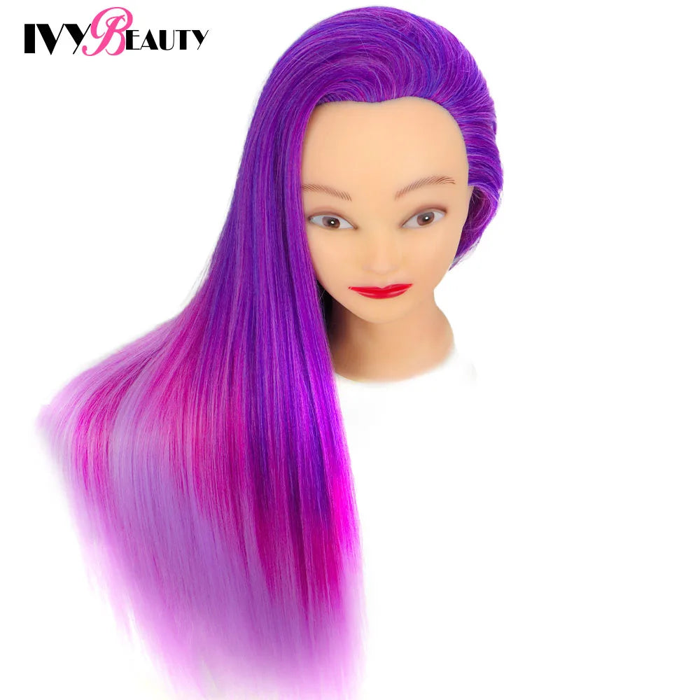Cabeza de muñeca de maniquí de cosmetología con pelo de Color arcoíris para trenzar el cabello, entrenamiento de peinado, exhibición de salón de peluquería