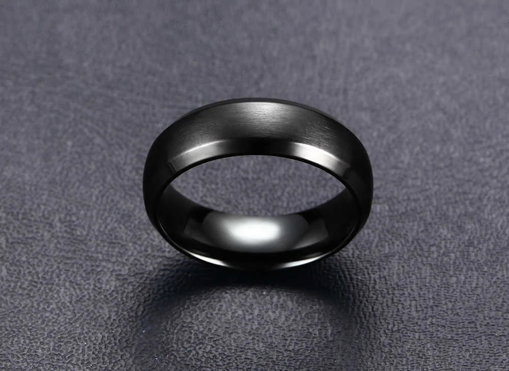 Vnox-Anillo de boda personalizado de acero inoxidable para hombres y mujeres, anillo central cepillado con borde biselado, banda negra, nombre grabado, letra, fecha