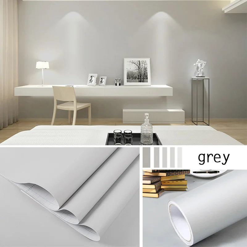 Papel tapiz impermeable de Color sólido, autoadhesivo para habitación, armario blanco y negro, pegatina de pared mate para muebles de cocina, ancho personalizable