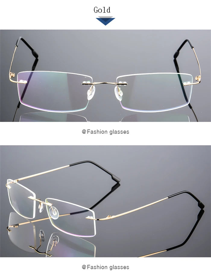 Gafas para miopía sin marco para hombre y mujer, lentes superelásticas con revestimiento verde, montura ultraligera, sin montura, 1,0-1,5-2,0 To-5,5