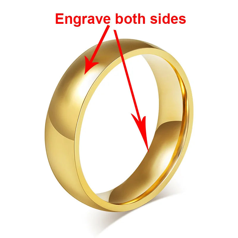 Vnox-Anillo de boda personalizado de acero inoxidable para hombres y mujeres, anillo central cepillado con borde biselado, banda negra, nombre grabado, letra, fecha