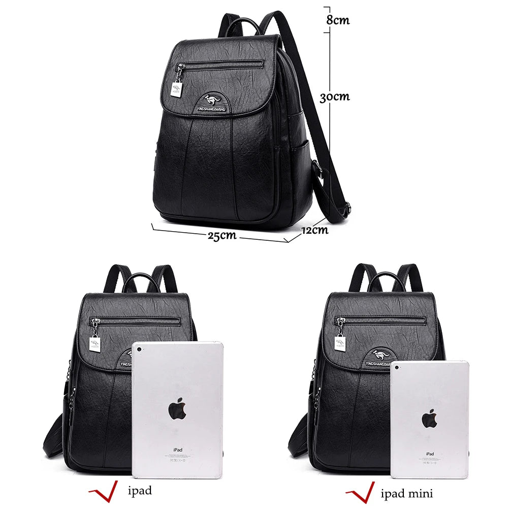 Mochila De cuero suave para mujer, bolso escolar de gran capacidad, de alta calidad, para viaje y ocio, 6 colores, color negro, novedad de 2024