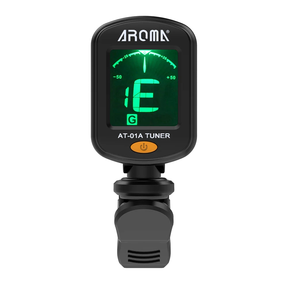 Afinador de guitarra AROMA AT-01A, sintonizador giratorio con Clip, pantalla LCD para guitarra acústica cromática, bajo, ukelele, accesorios para guitarra