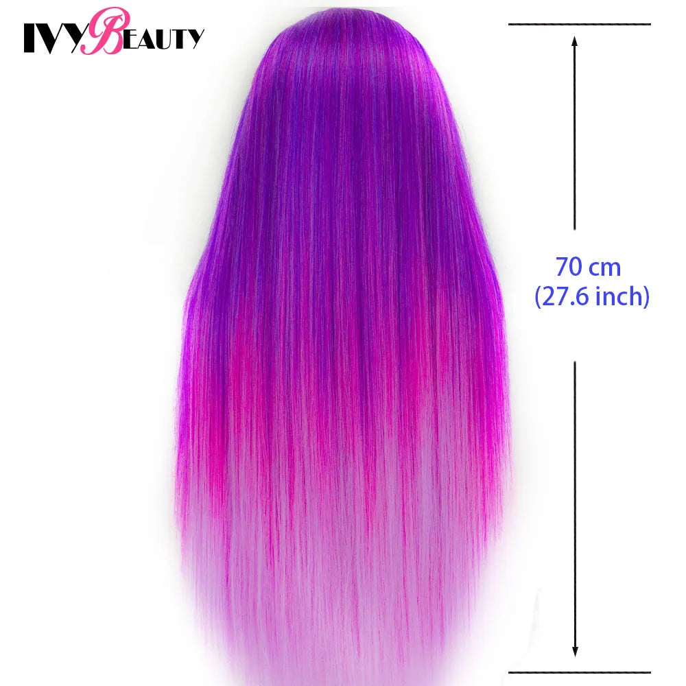 Cabeza de muñeca de maniquí de cosmetología con pelo de Color arcoíris para trenzar el cabello, entrenamiento de peinado, exhibición de salón de peluquería