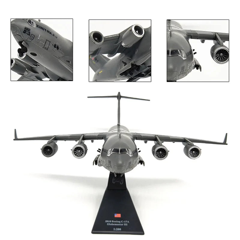 1/200 Ejército de la Marina de los EE. UU. C-17 Globemaster avión de transporte avión de combate modelo de juguete para exhibición interior colección de niños