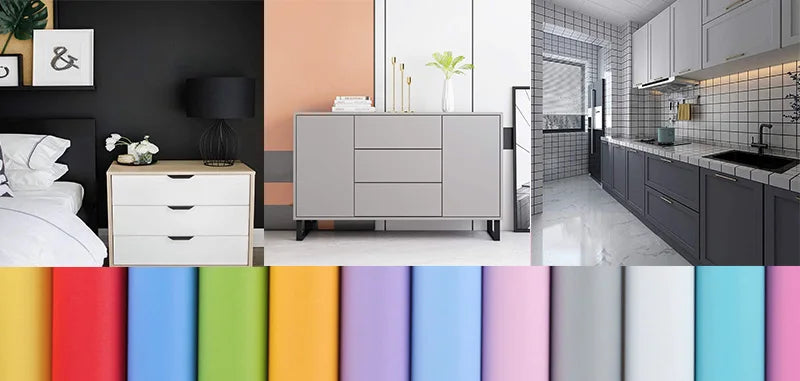 Papel tapiz impermeable de Color sólido, autoadhesivo para habitación, armario blanco y negro, pegatina de pared mate para muebles de cocina, ancho personalizable