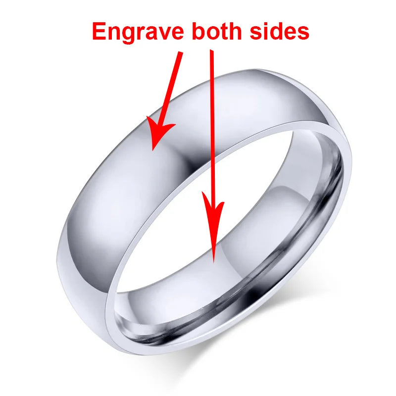 Vnox-Anillo de boda personalizado de acero inoxidable para hombres y mujeres, anillo central cepillado con borde biselado, banda negra, nombre grabado, letra, fecha