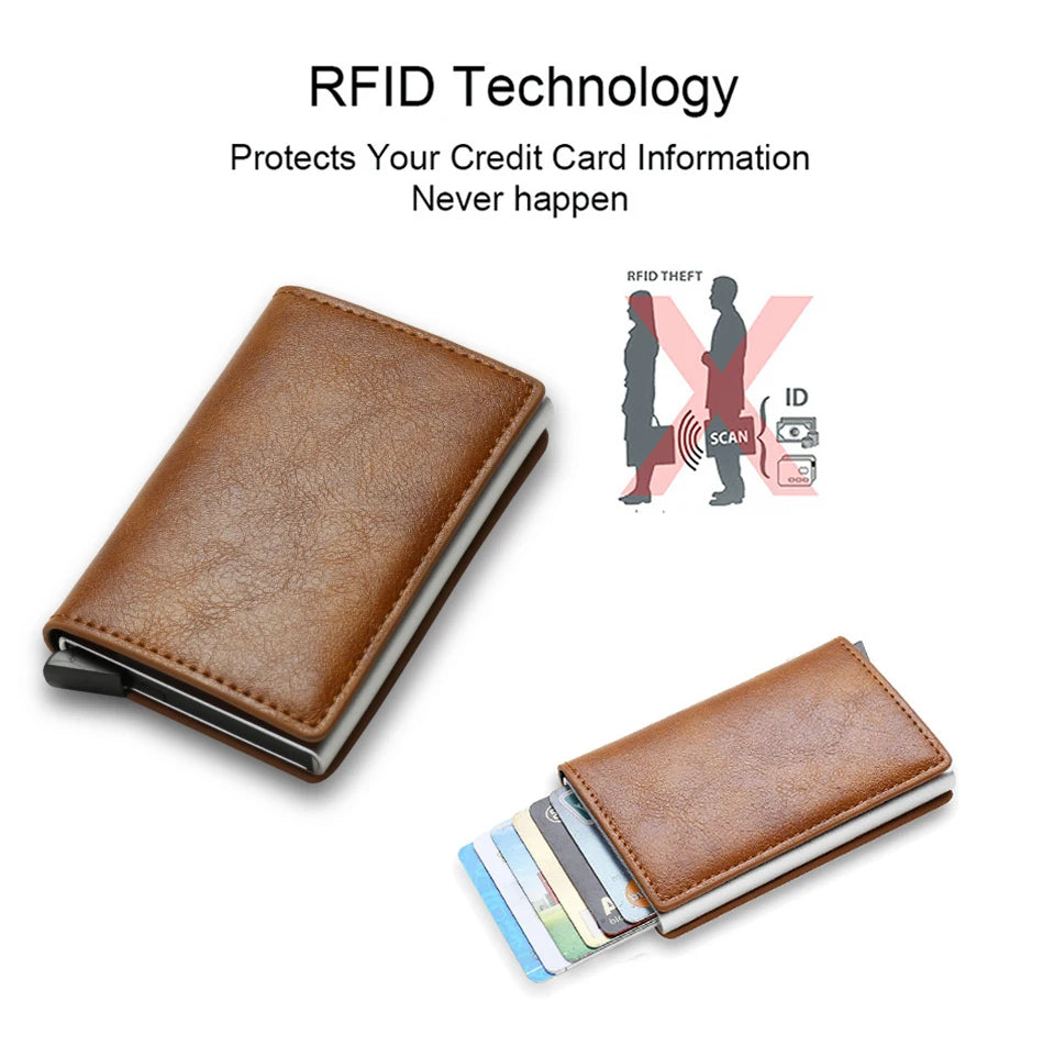 Cartera de aluminio Rfid para hombre, tarjeteros, monedero de fibra de carbono para hombre, cartera inteligente delgada de negocios, tarjetero de crédito, funda, soporte para notas
