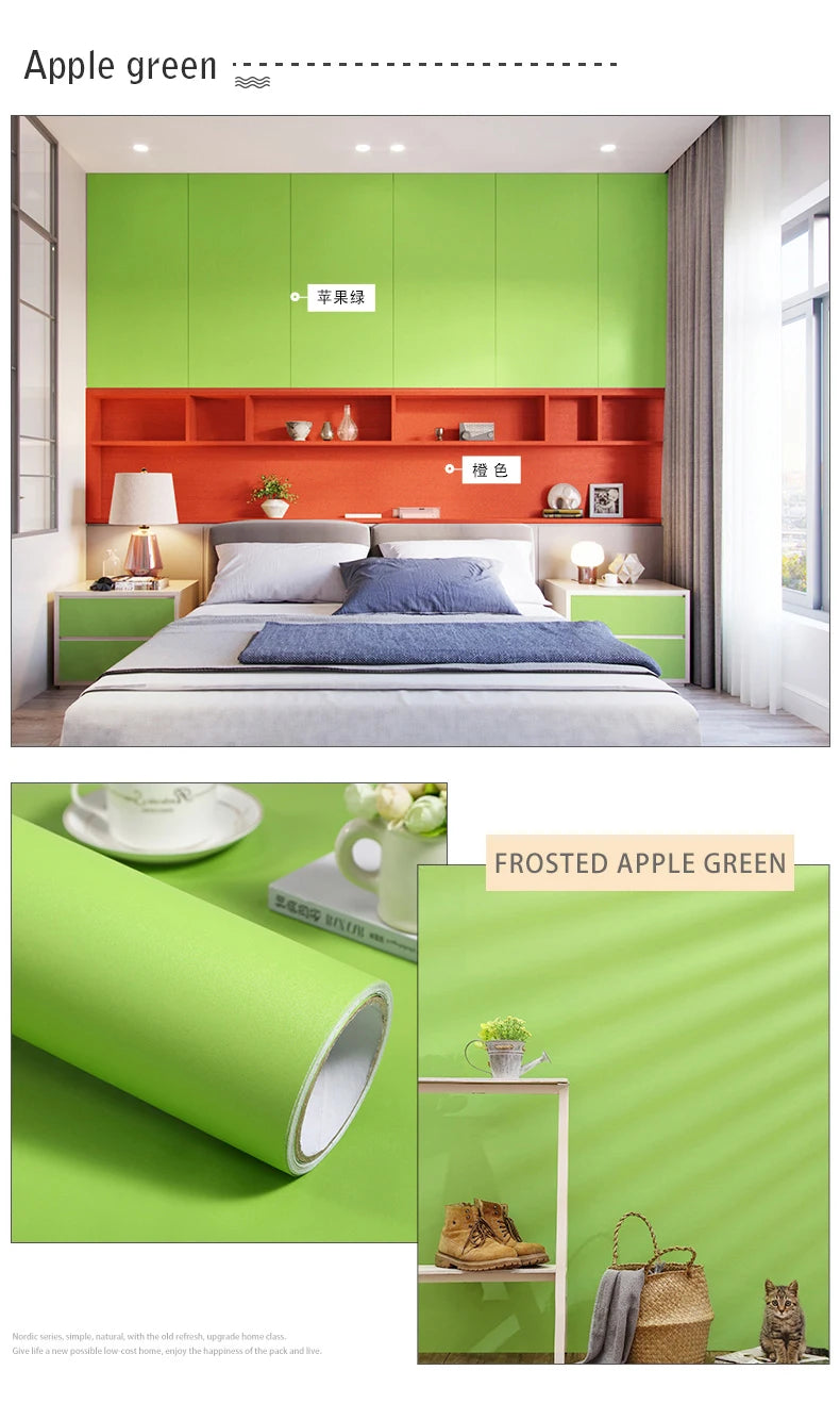 Papel tapiz mate de Color puro de PVC, autoadhesivo para dormitorio, impermeable, pegatina a prueba de humedad, película de renovación para muebles y armarios de escritorio