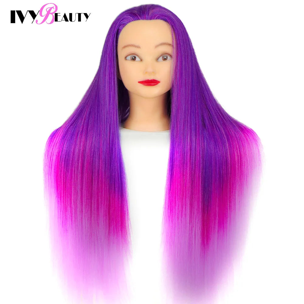 Cabeza de muñeca de maniquí de cosmetología con pelo de Color arcoíris para trenzar el cabello, entrenamiento de peinado, exhibición de salón de peluquería