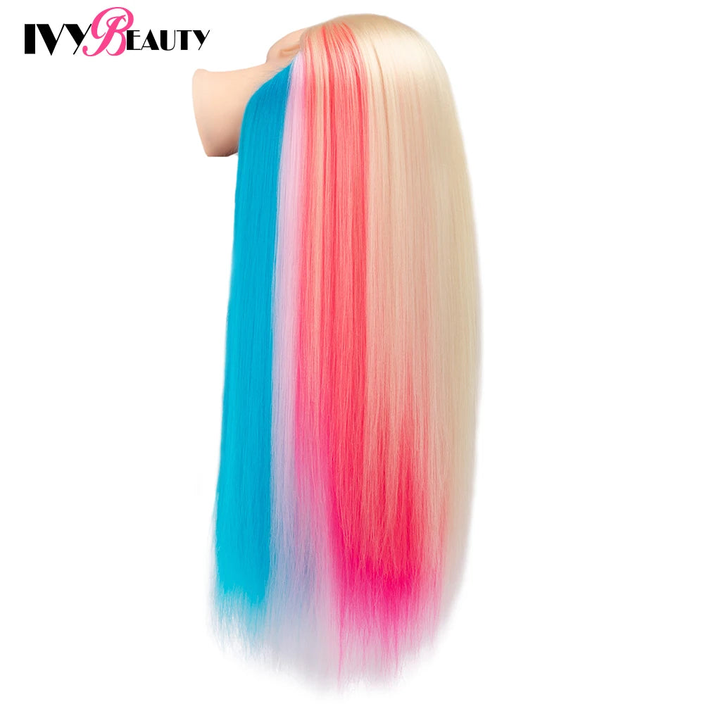 Cabeza de muñeca de maniquí de cosmetología con pelo de Color arcoíris para trenzar el cabello, entrenamiento de peinado, exhibición de salón de peluquería
