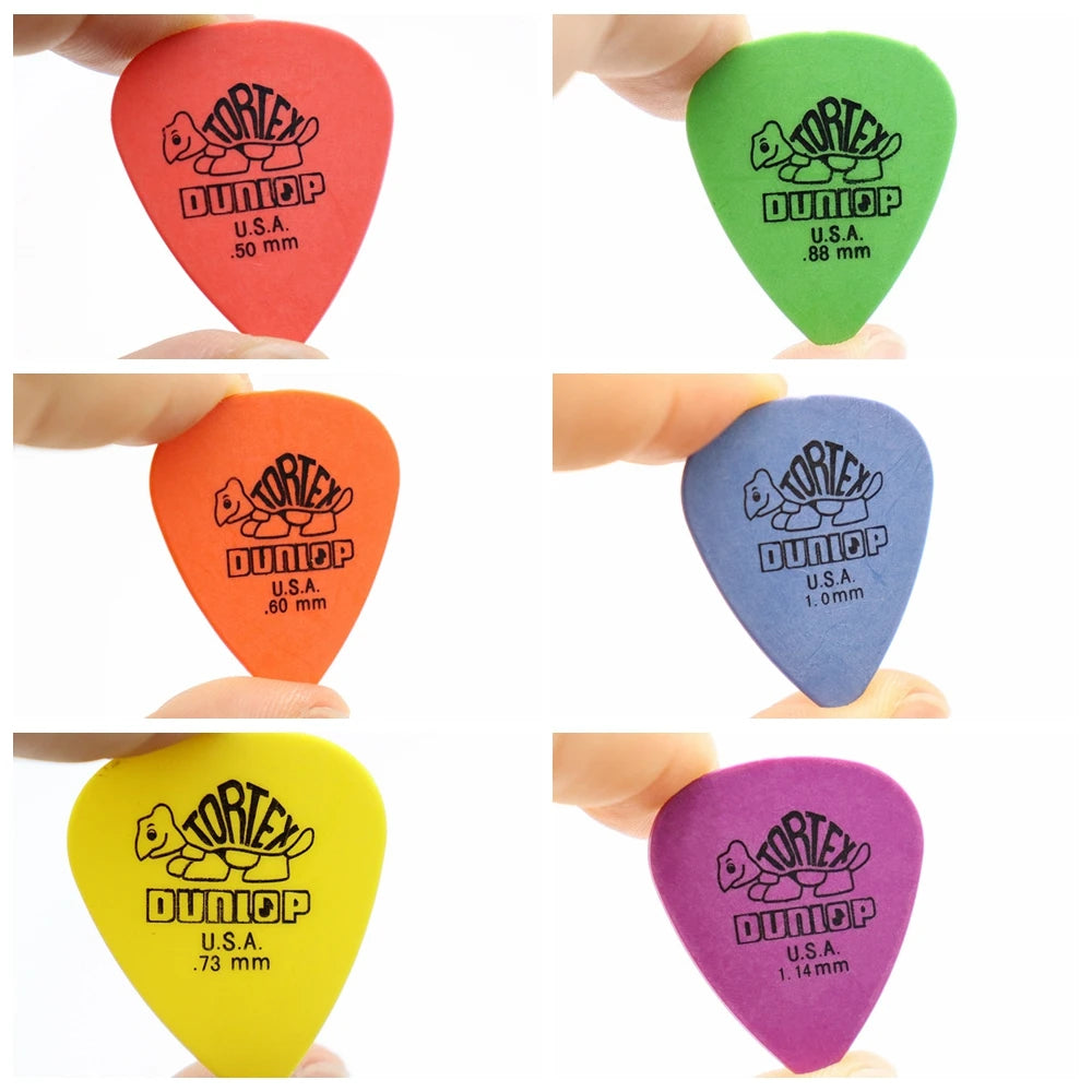 10 Uds. De púas de guitarra Dunlop, piezas de guitarra eléctrica, accesorios de púas, 6 tipos de púas de espesor