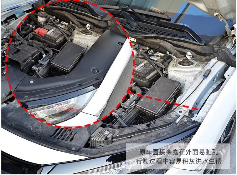 Cubierta de guardabarros del compartimento del motor, accesorios de decoración a prueba de polvo, ABS, para Honda Civic 10, 2016 +