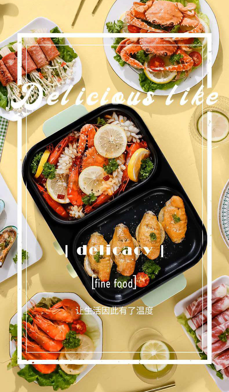 Olla y plancha Shabu antiadherente 2 en 1, ollas múltiples para barbacoa, olla Shabu Shabu con parrilla, filetes, Ramen y fideos, olla de Cocina eléctrica
