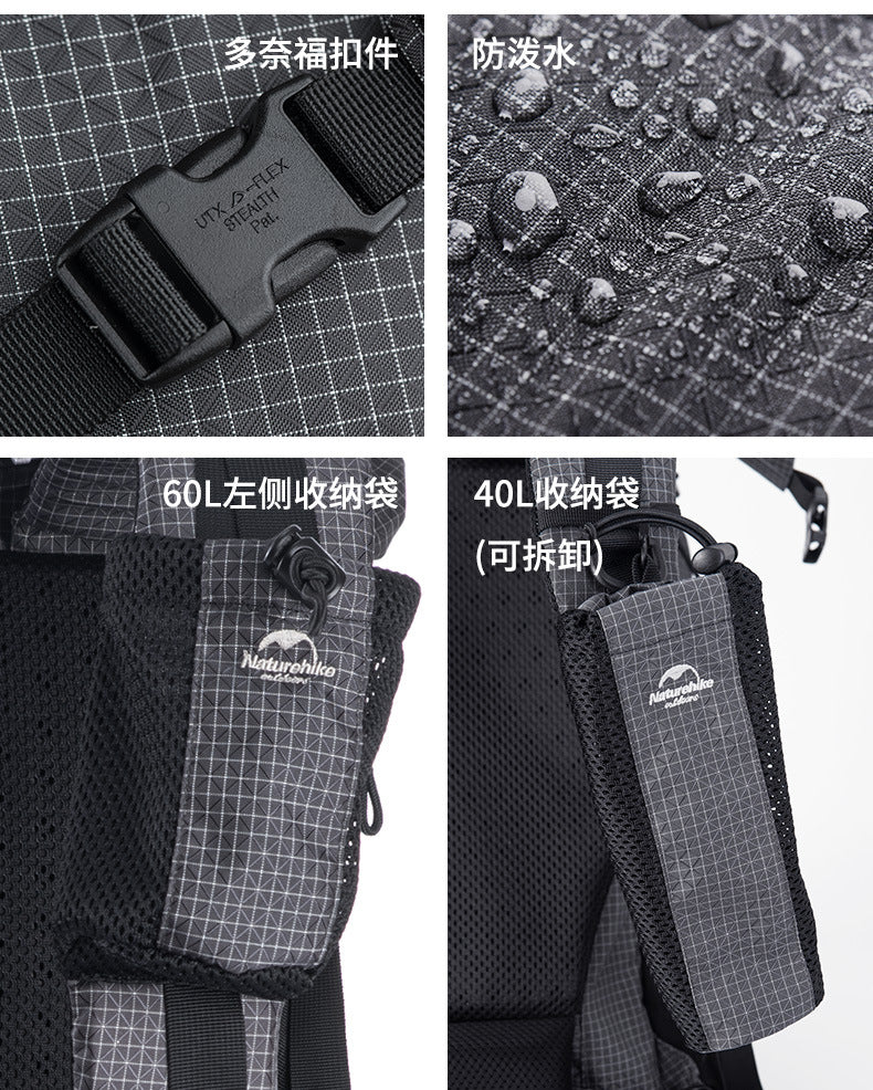 Naturehike 60L + 5LCamping senderismo escalada mochilas Piggyback transpirable ligero alrededor de 1160g con diseño de cubierta de lluvia