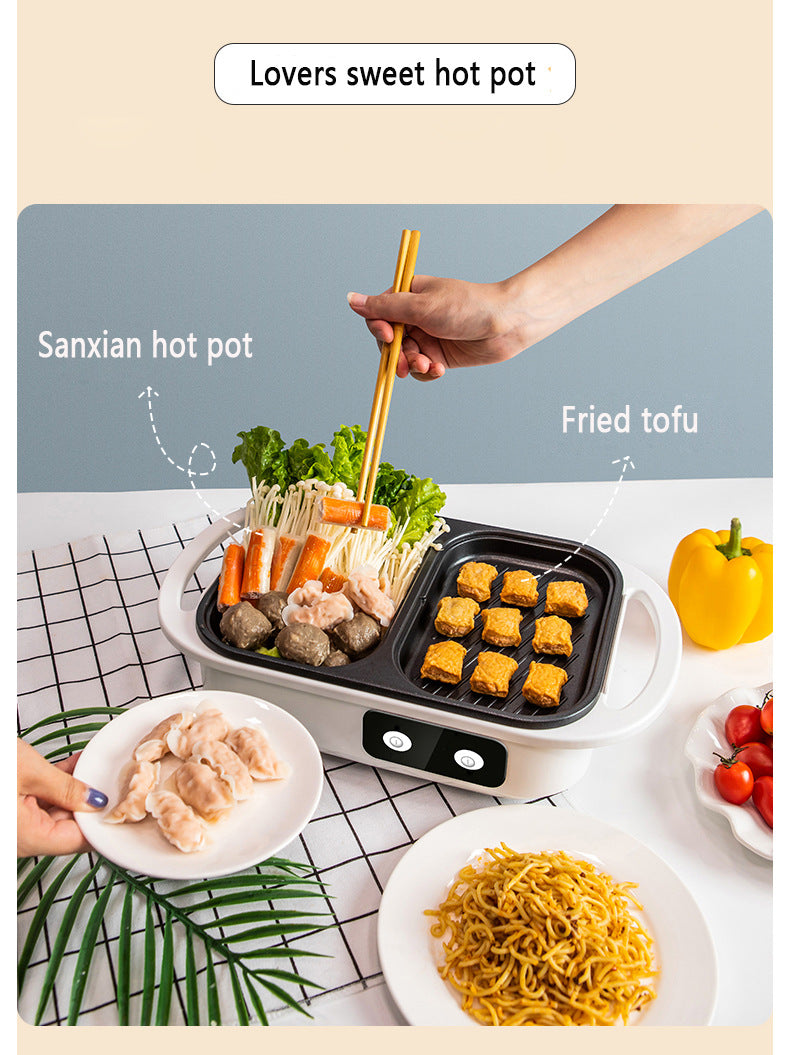 Olla y plancha Shabu antiadherente 2 en 1, ollas múltiples para barbacoa, olla Shabu Shabu con parrilla, filetes, Ramen y fideos, olla de Cocina eléctrica