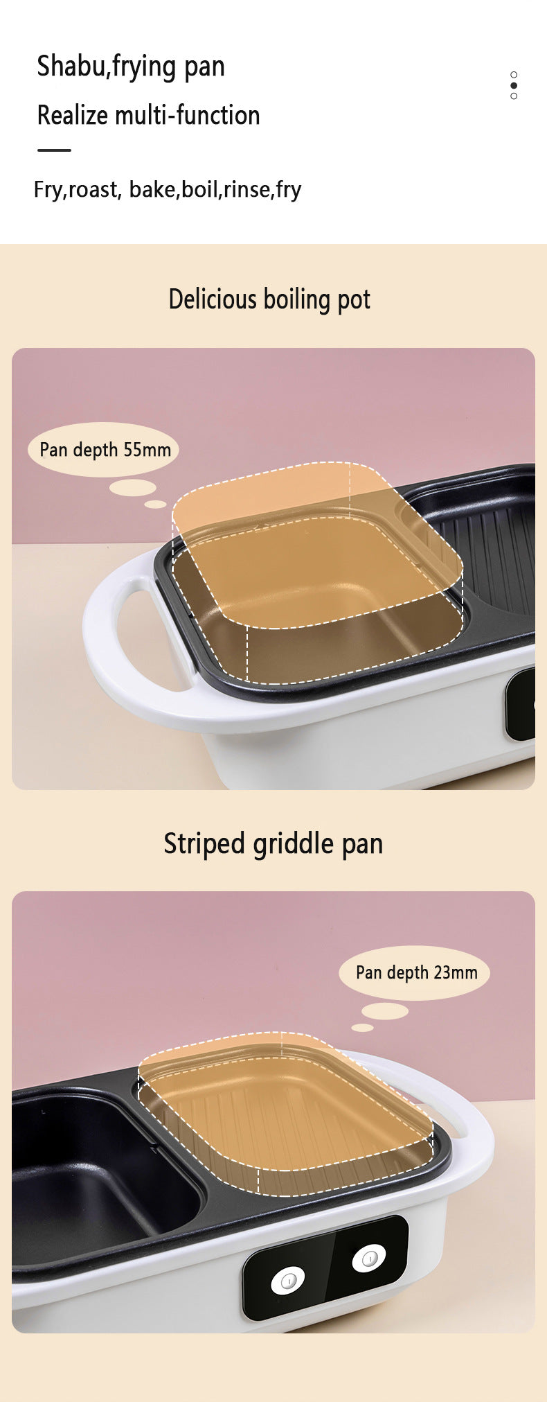 Olla y plancha Shabu antiadherente 2 en 1, ollas múltiples para barbacoa, olla Shabu Shabu con parrilla, filetes, Ramen y fideos, olla de Cocina eléctrica