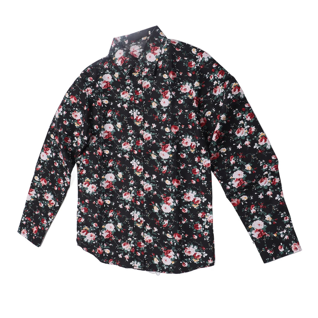 Camisa informal para hombre, blusa con botones y cuello vuelto de manga larga con estampado Floral, camisa con estampado Floral para hombre talla M