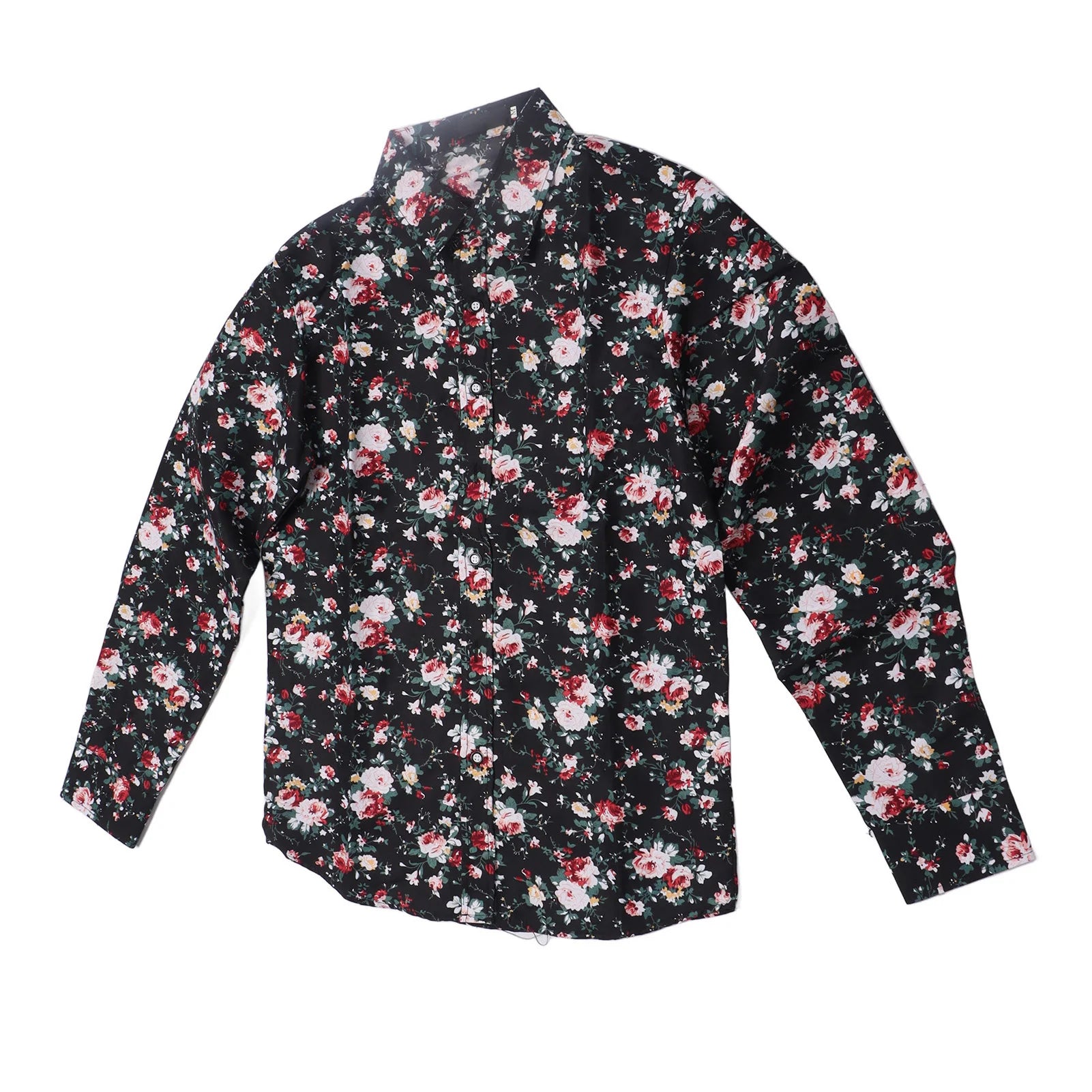 Camisa informal para hombre, blusa con botones y cuello vuelto de manga larga con estampado Floral, camisa con estampado Floral para hombre talla M