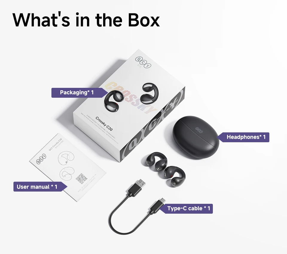 QCY Crossky C30 auriculares con Clip para la oreja Bluetooth 5,4 inalámbricos de oído abierto deportes TWS auriculares de doble conexión