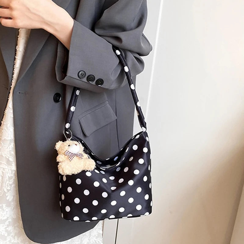 1 bolso de hombro de lunares de Color puro, bolsos de moda para mujer, bolsos de cubo Retro Chic, bolso de mano de estilo coreano a la moda