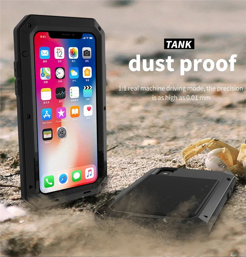 Funda protectora Armor resistente para iPhone 16 7 8 Plus XR Xs 11 12 13 15 16 Pro Max 14 Plus SE 360 cubierta de tanque de Metal a prueba de golpes
