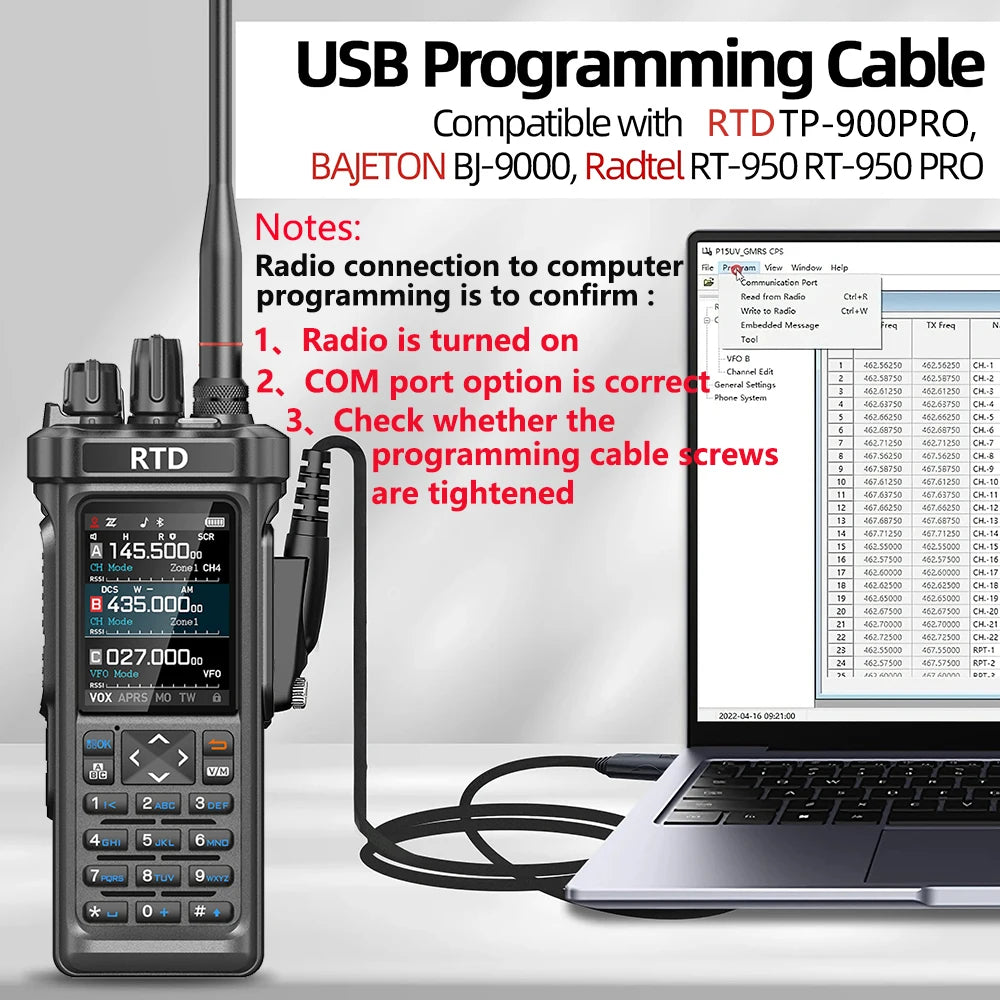 Cable de programación USB para Radtel RT-950 PRO RT-950 Bajeton BJ-9000 RTD TP-900PRO Walkie Talkie compatible con sistema Windows