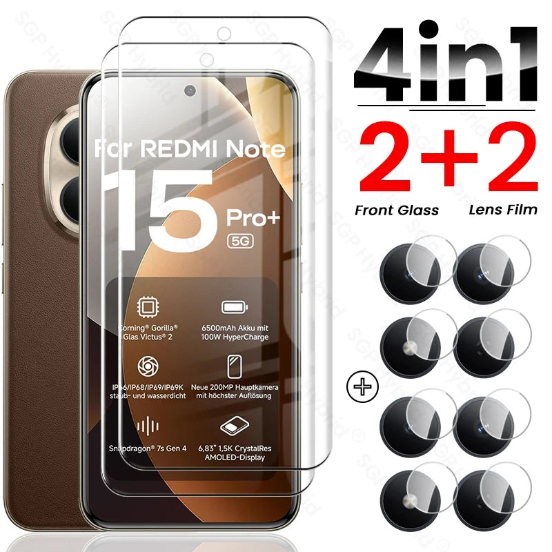Redmy Note15Pro + 5G vidrio 8To1 9D vidrio templado curvo para Redmi Note 15 Pro + Pro Plus Note15 5G película protectora de pantalla de cámara