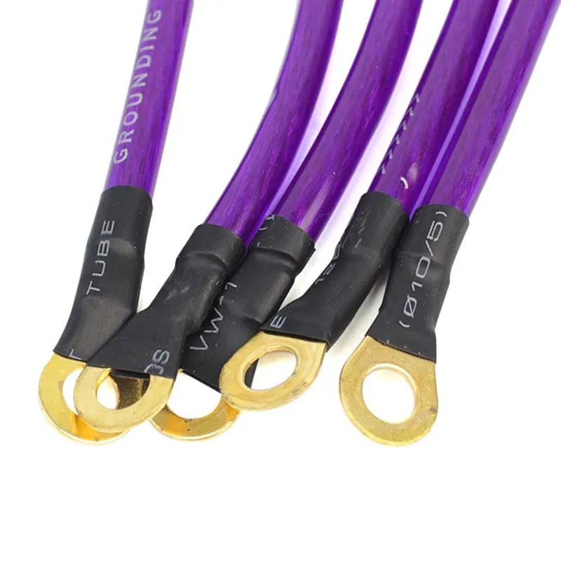 Kit de cables de conexión a tierra Cables de tierra de coche universales de 5 puntos Alto rendimiento Mejora la potencia JDM Racing Azul Púrpura Rojo