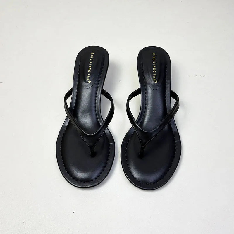 Sandalias de tacón fino para mujer, estilo chanclas, con punta redonda, para primavera y verano