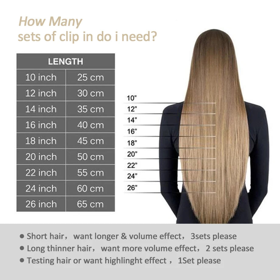 Extensión de cabello humano con Clip, extensiones de cabello humano Remy Natural de doble trama, extensiones de cabello brasileño con Clip
