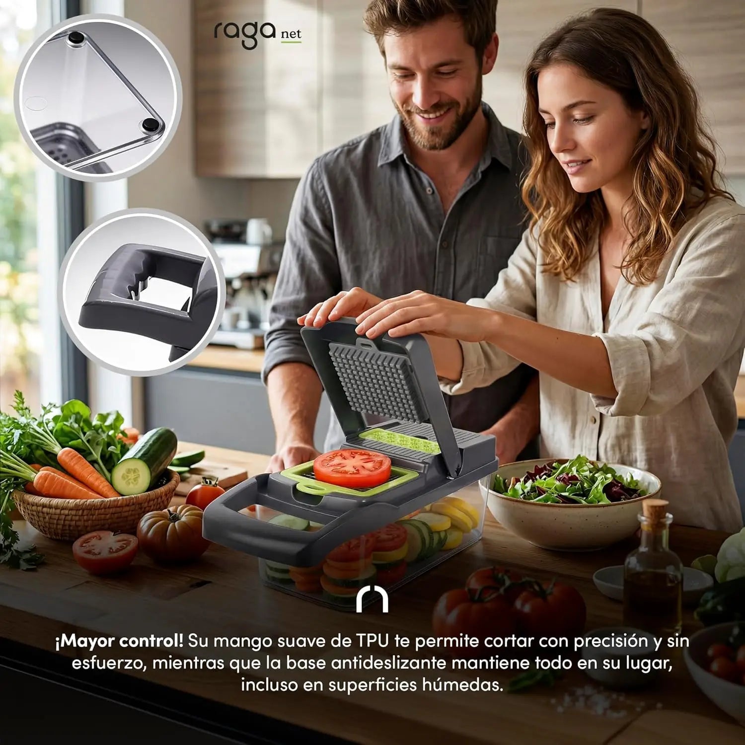 Cortador de Verduras 12 en 1 con 8 Cuchillas de Acero Inoxidable, Colador de Frutas y Verduras, Mandolina para Uso Doméstico y en la Cocina