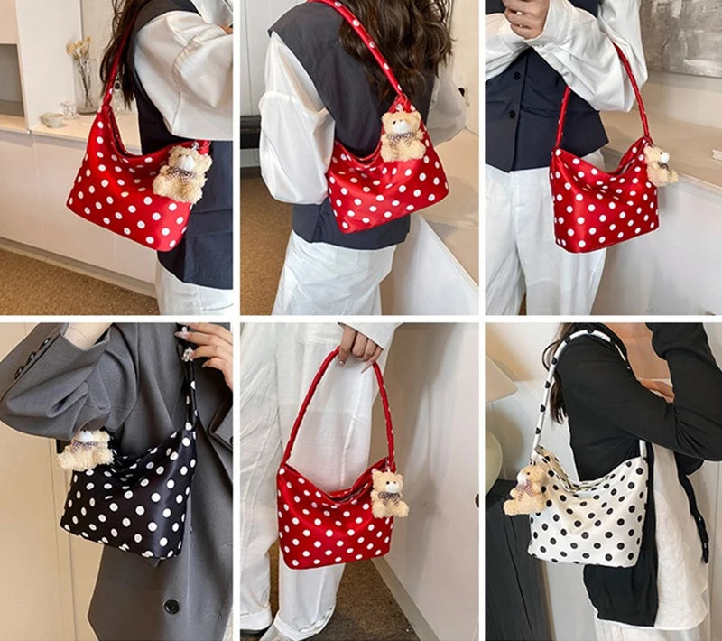 1 bolso de hombro de lunares de Color puro, bolsos de moda para mujer, bolsos de cubo Retro Chic, bolso de mano de estilo coreano a la moda