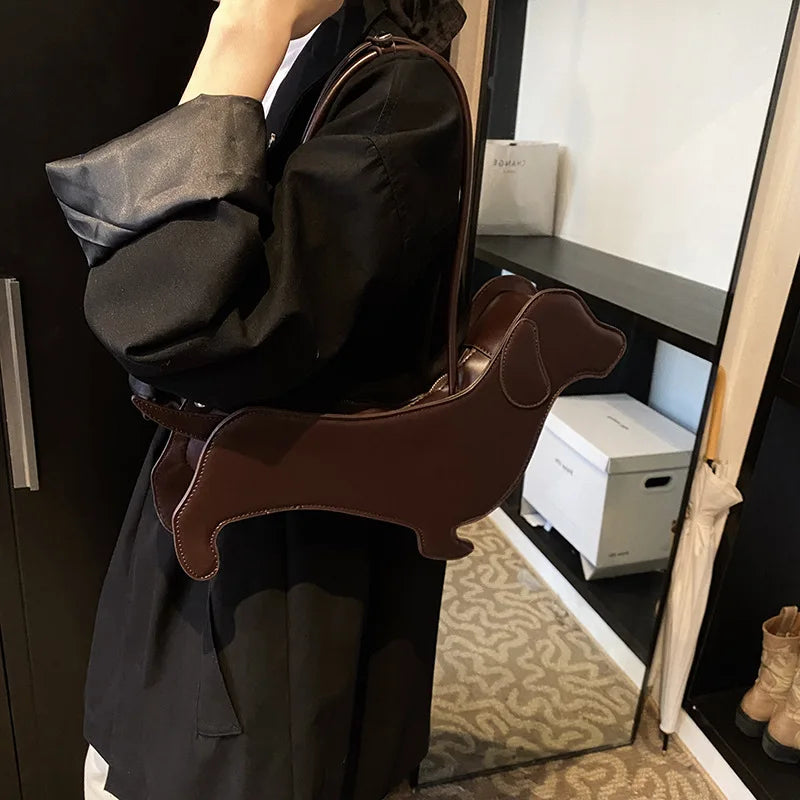 Bolso de hombro tridimensional de perro salchicha, bolso Retro de cuero PU con diseño de bolso para axila para mujer, bolso de viaje de tendencia
