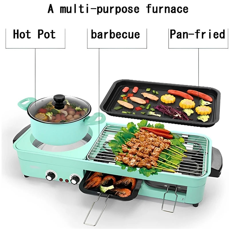 Parrillas eléctricas multifuncionales, sin humo 3 en 1, olla caliente para barbacoa de estilo coreano, máquina de cocina múltiple, bandeja para hornear eléctrica antiadherente