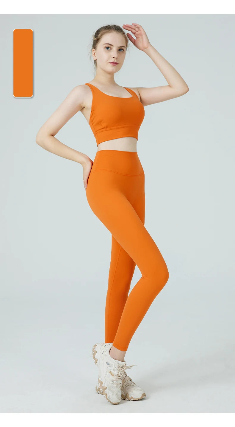 Ropa de Yoga de 2 piezas, chándal para mujer, ropa atlética, traje de Fitness para Pilates, entrenamiento de gimnasio, ropa de realce, Sujetador deportivo, traje de mallas