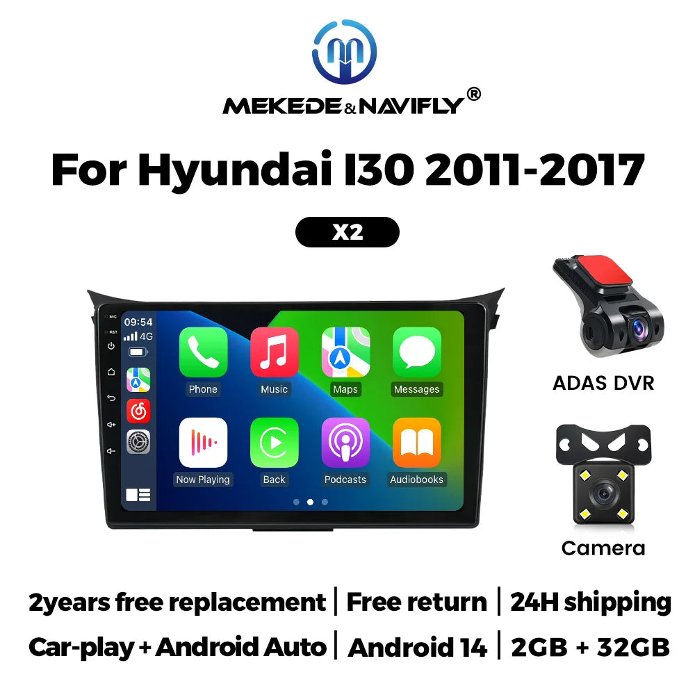 Sistema de audio inteligente para automóvil con Android 14 para Hyundai i30 II 2 GD 2011-2017, Carplay inalámbrico, radio para automóvil de 9 pulgadas, GPS, unidad principal estéreo.