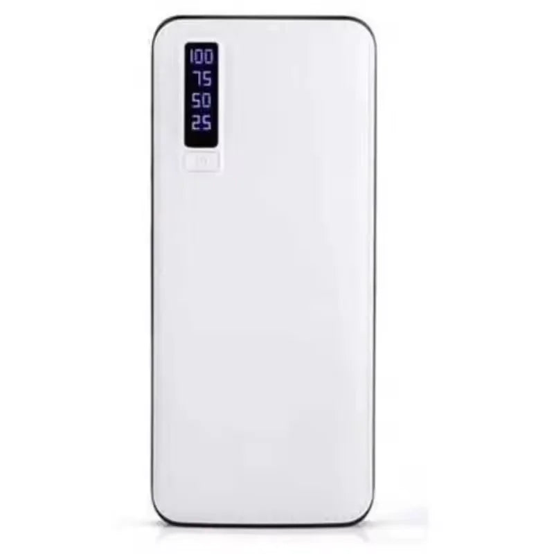 Batería portátil de 10000 mAh con textura de piel, 3 puertos USB y linterna. Disponible en varios colores.