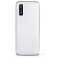 Batería portátil de 10000 mAh con textura de piel, 3 puertos USB y linterna. Disponible en varios colores.