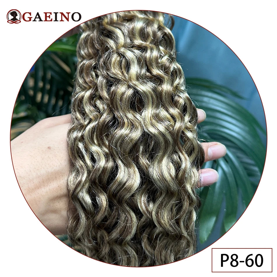 Cinta de onda de agua en extensión de cabello humano, cinta de trama de piel de cabello brasileño en cabello humano rizado, Color negro, marrón y Rubio, 20 piezas por juego