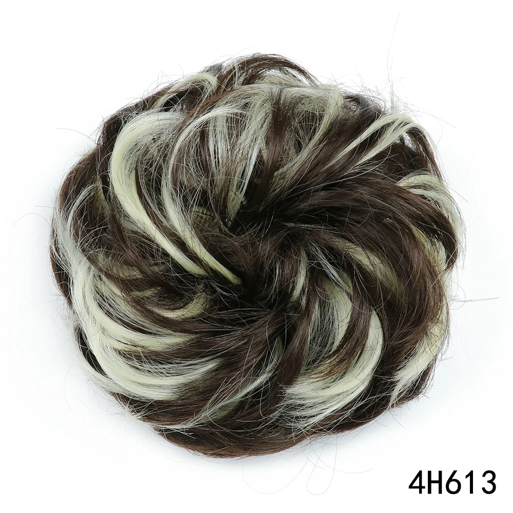 AZQUEEN moño de pelo sintético moño Natural gris desordenado banda para el cabello rizado elástico Scrunchy piezas de cabello falso para mujeres horquillas