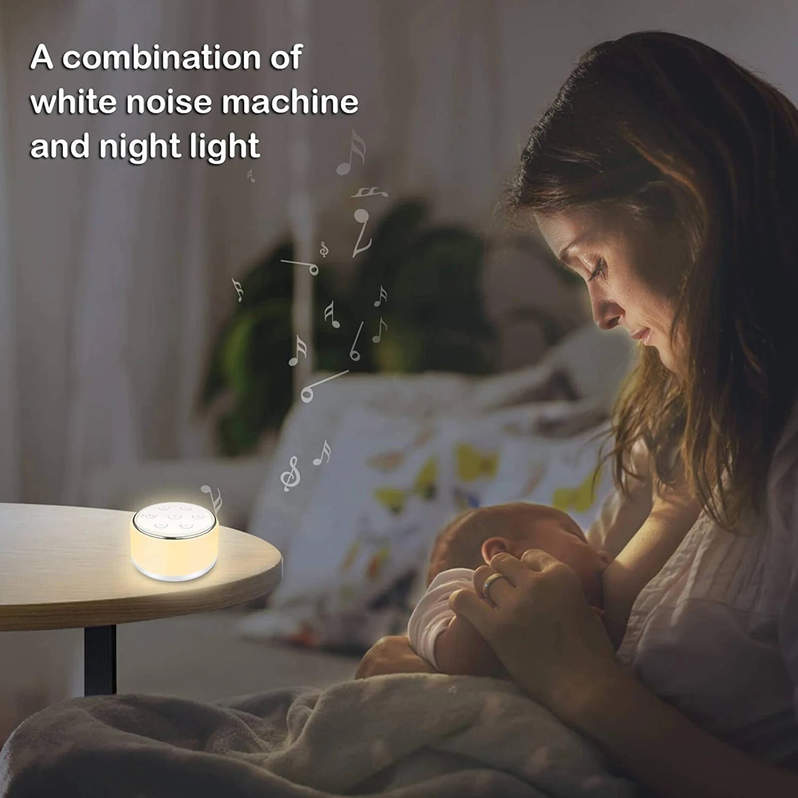 Máquina de ruido blanco de escritorio, máquina de sonido para dormir para bebé, chupete para dormir, luces nocturnas de 7 colores, 34 sonidos relajantes, 30min/60min/90m