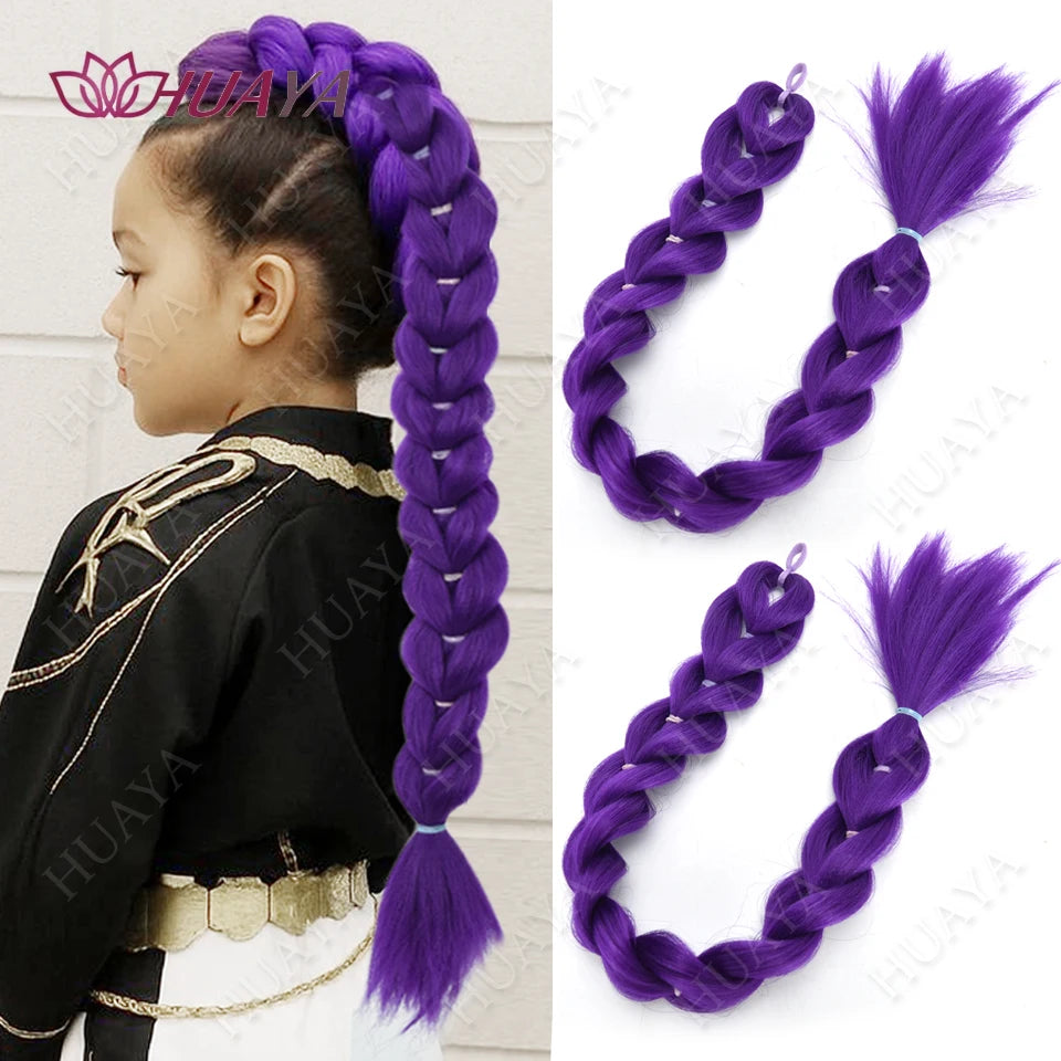Cola de Caballo de pelo morado trenzado sintético, disfraz de Rumi, cola de caballo larga con banda de goma y Clips para niños y niñas, Navidad