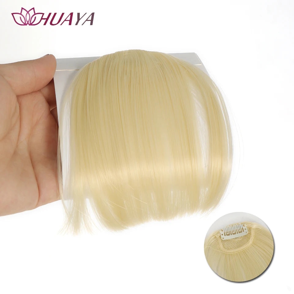 HUAYA-flequillo de aire sintético para mujer, pelo falso corto Natural, Invisible, sin costuras, extensiones de cabello frontal